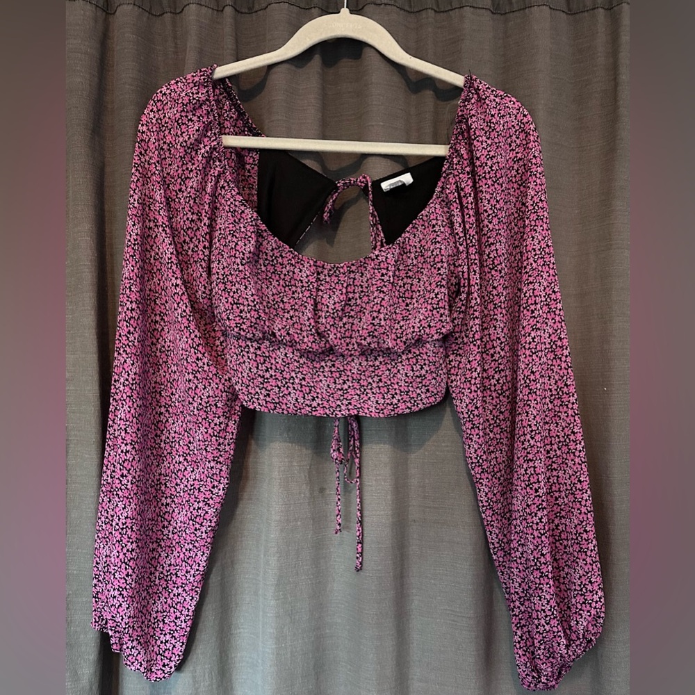 Pink floral crop top blouse